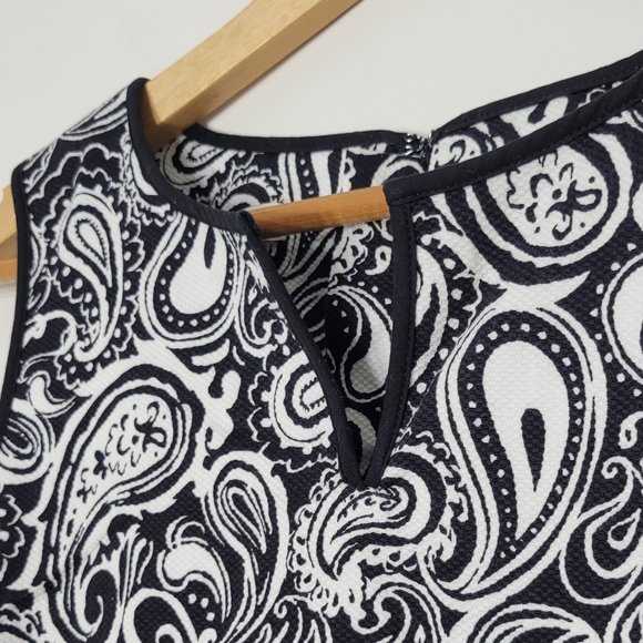 Talbots Women's Black & White Paisley Cotton Sleeveless Dress Pockets 6 Petite - Picture 2 of 11